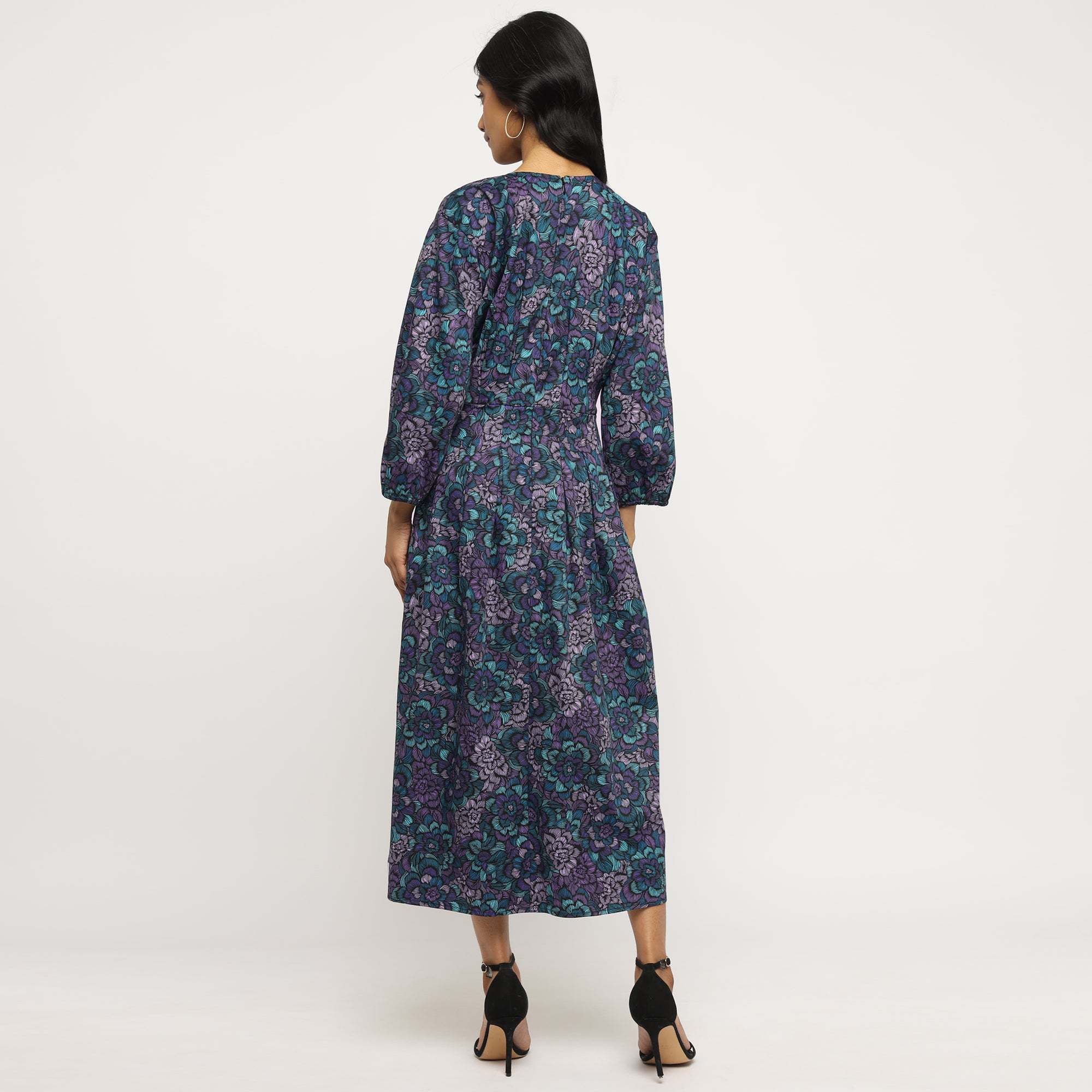 Midnight Bloom Fit & Flare Midi Dress